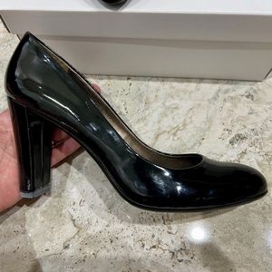 Calvin Klein Black Patent Chunky Heel Pump